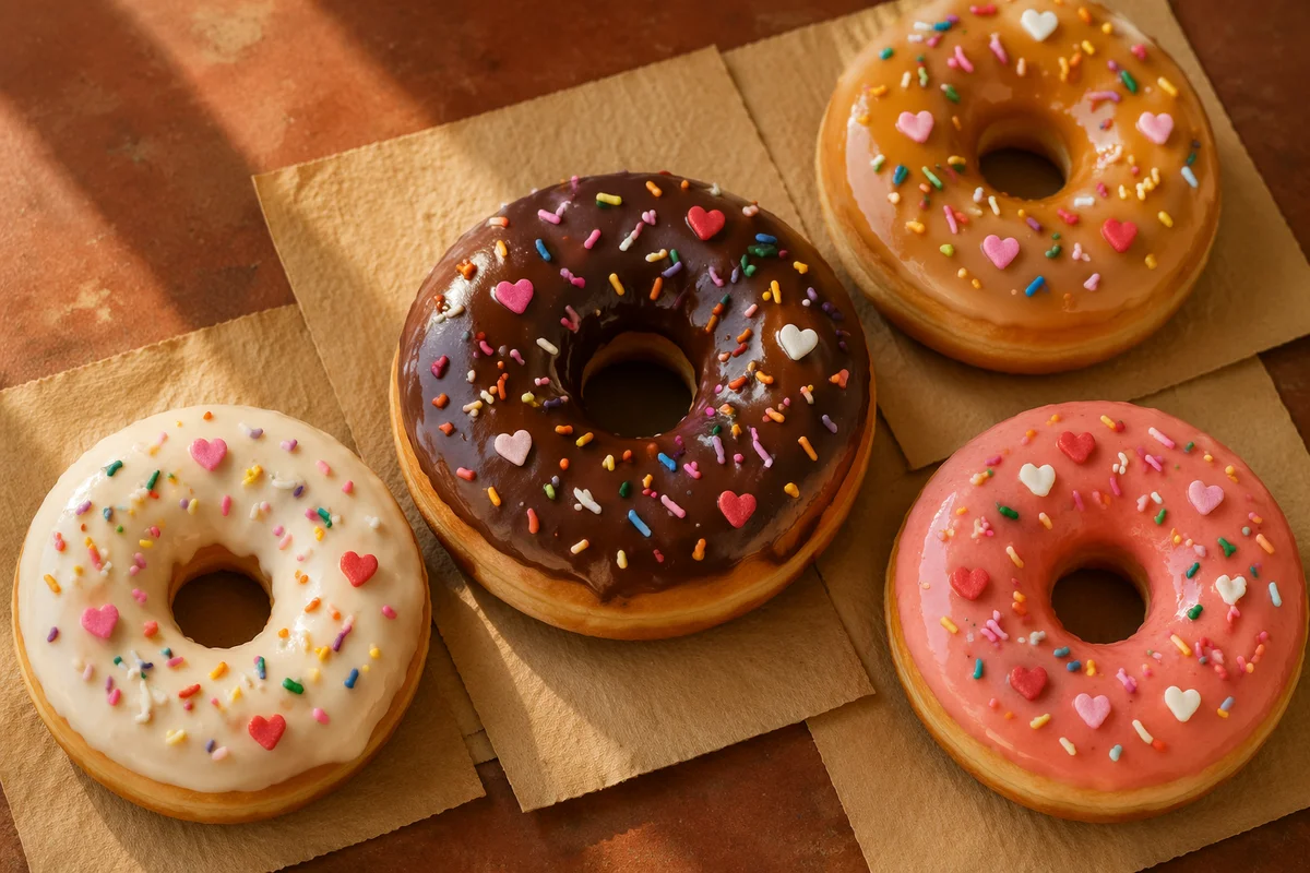 Colorful Glazed Donuts on Kraft Napkins