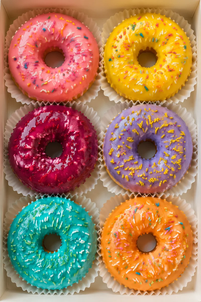 Colorful Glazed Donut Box Flat Lay