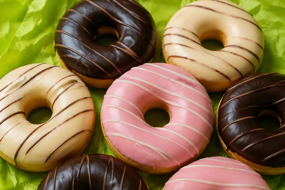 Colorful Glazed Donuts on Lime Parchment