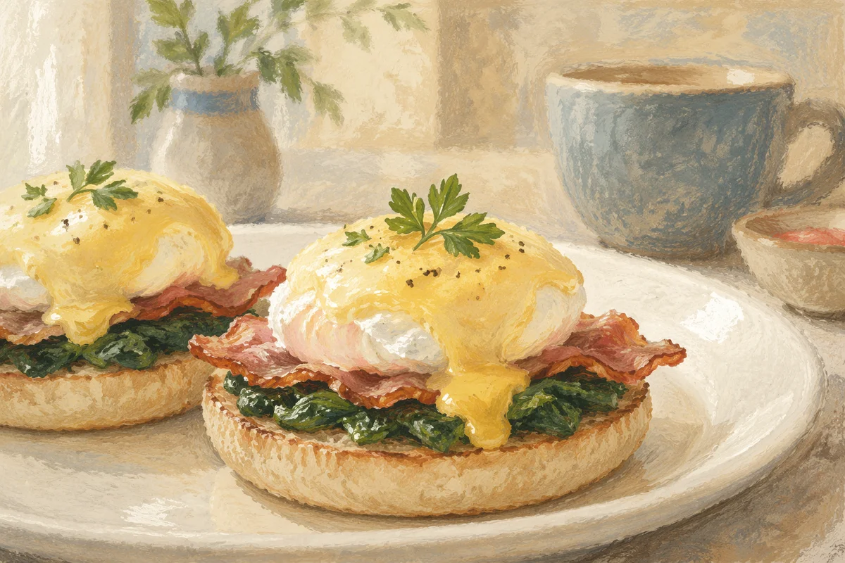 Elegant Eggs Benedict Brunch Plate Closeup