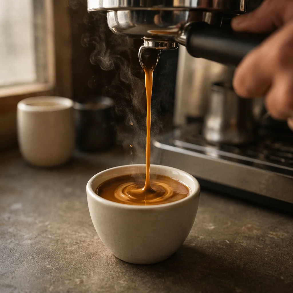 Artisanal Espresso Pour into White Cup