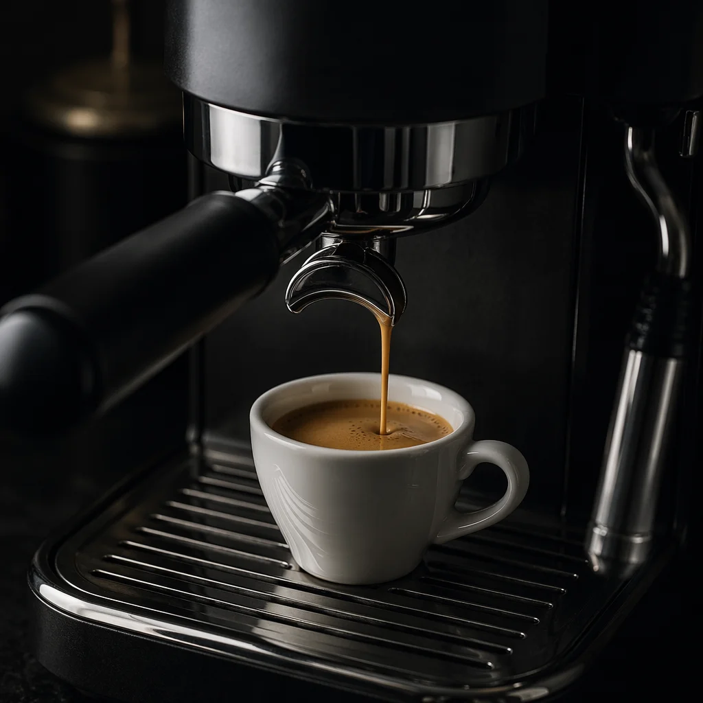 Moody Espresso Pour Into White Cup