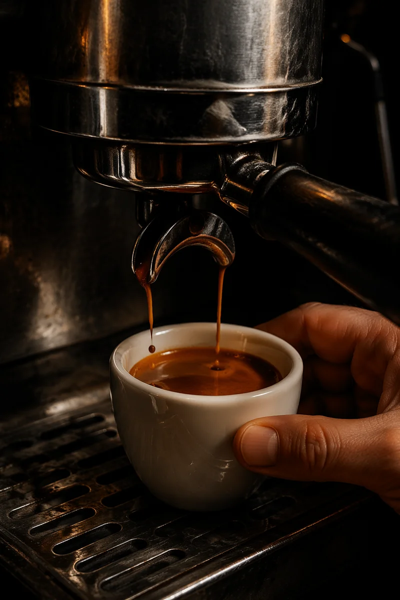 Moody Espresso Pour Into White Cup