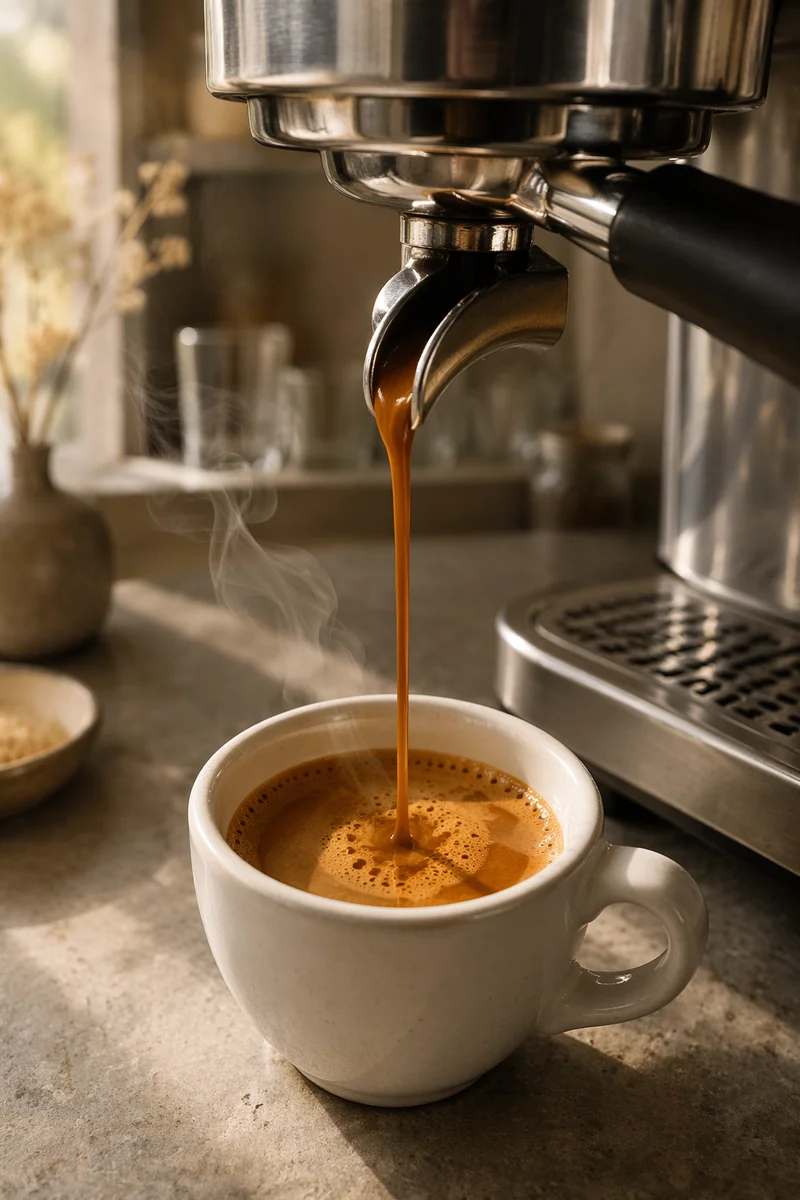 Morning Espresso Pour Into White Cup