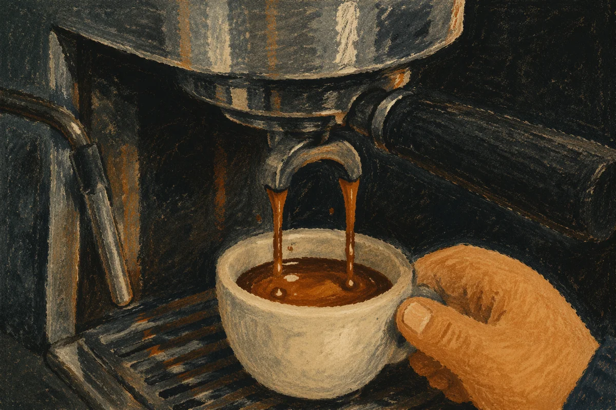 Moody Espresso Pour Into White Ceramic Cup