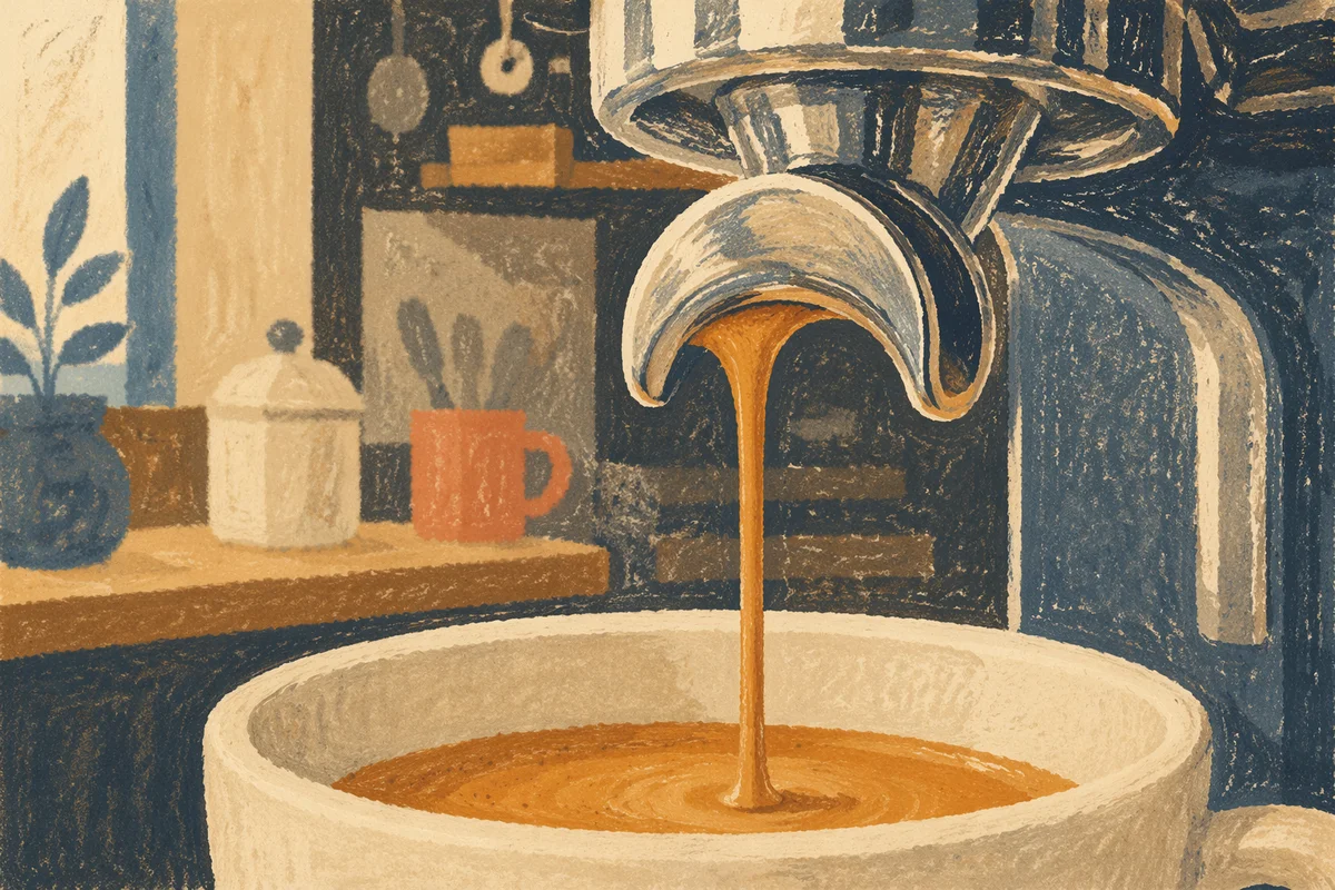 Fresh Espresso Pour Into White Cup