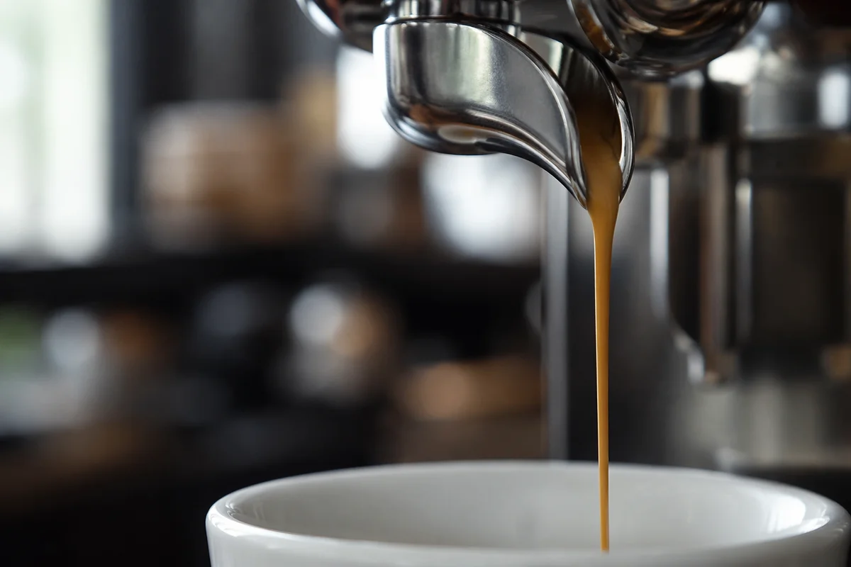 Fresh Espresso Pour Into White Cup