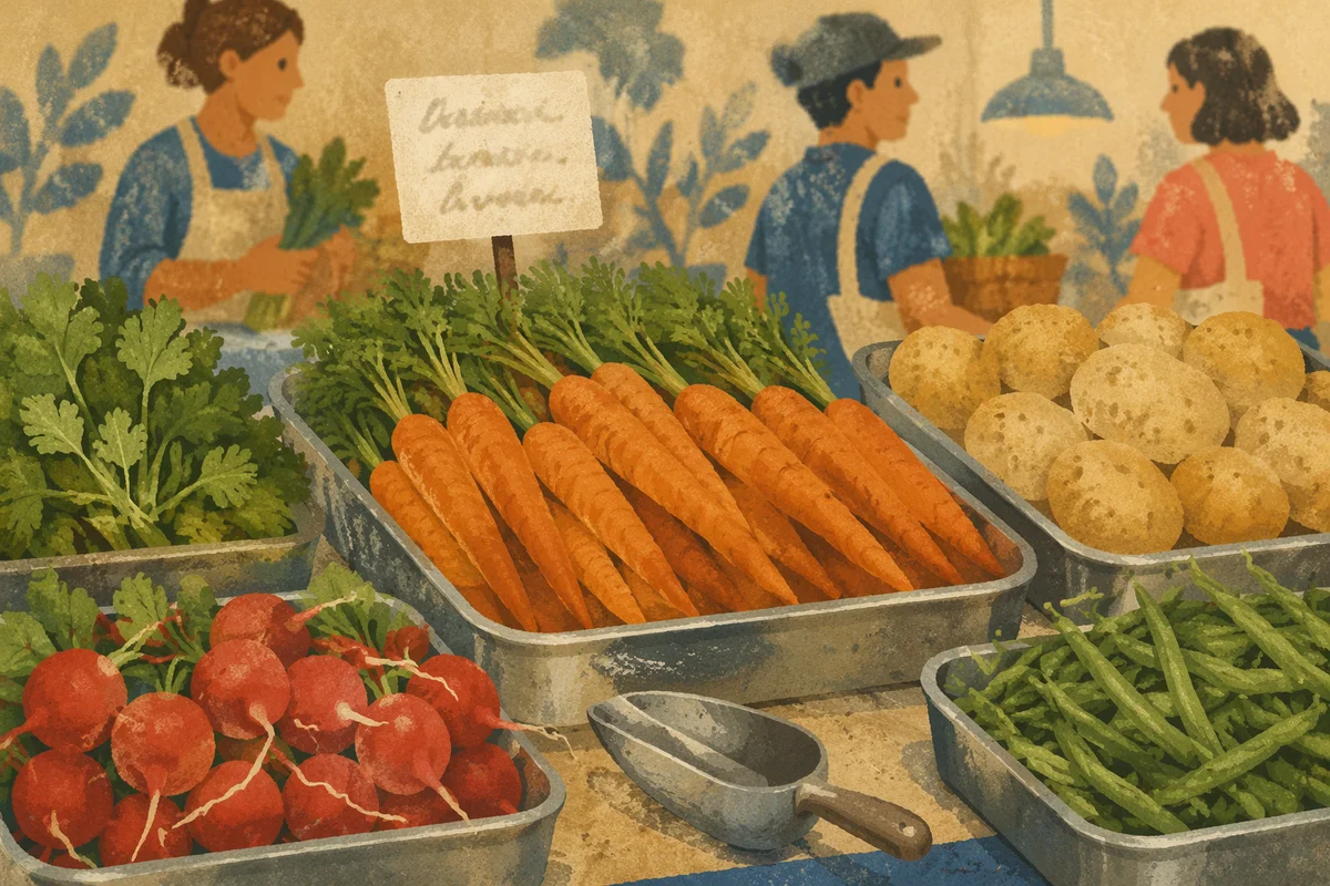 Overhead Farmers Market Vegetable Display