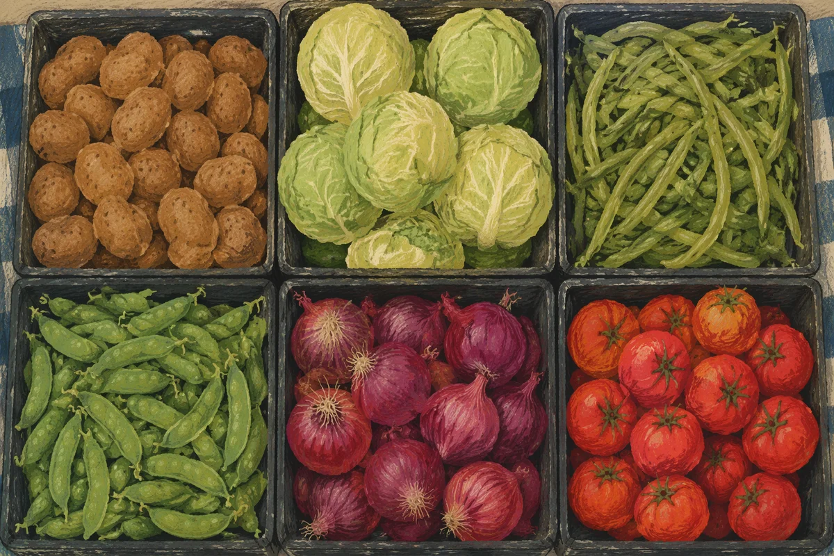 Overhead Farmers Market Vegetable Crate Display