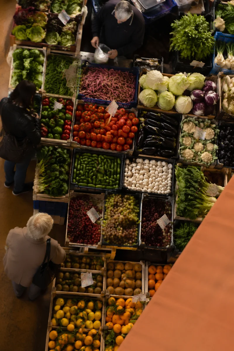 Overhead Farmers Market Vegetable Stall Display