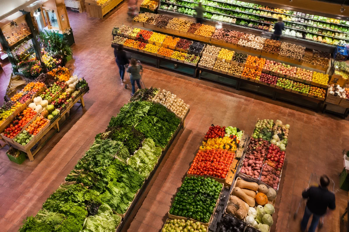 Overhead Farmers Market Fresh Produce Display