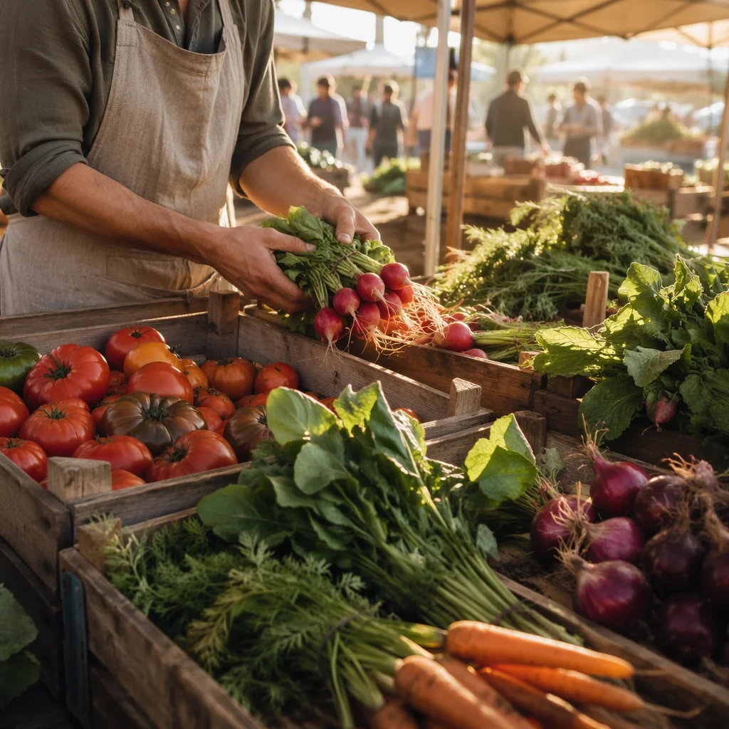 Early Morning Organic Farmers Market Stall