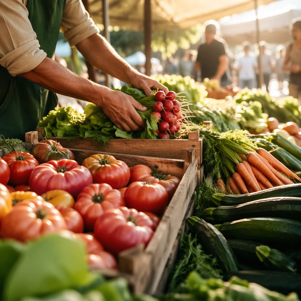 Organic Produce in Wooden Crates