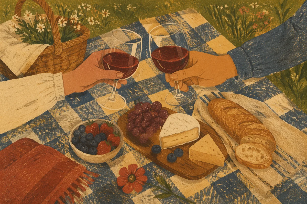 Romantic Picnic Toast on Checkered Blanket