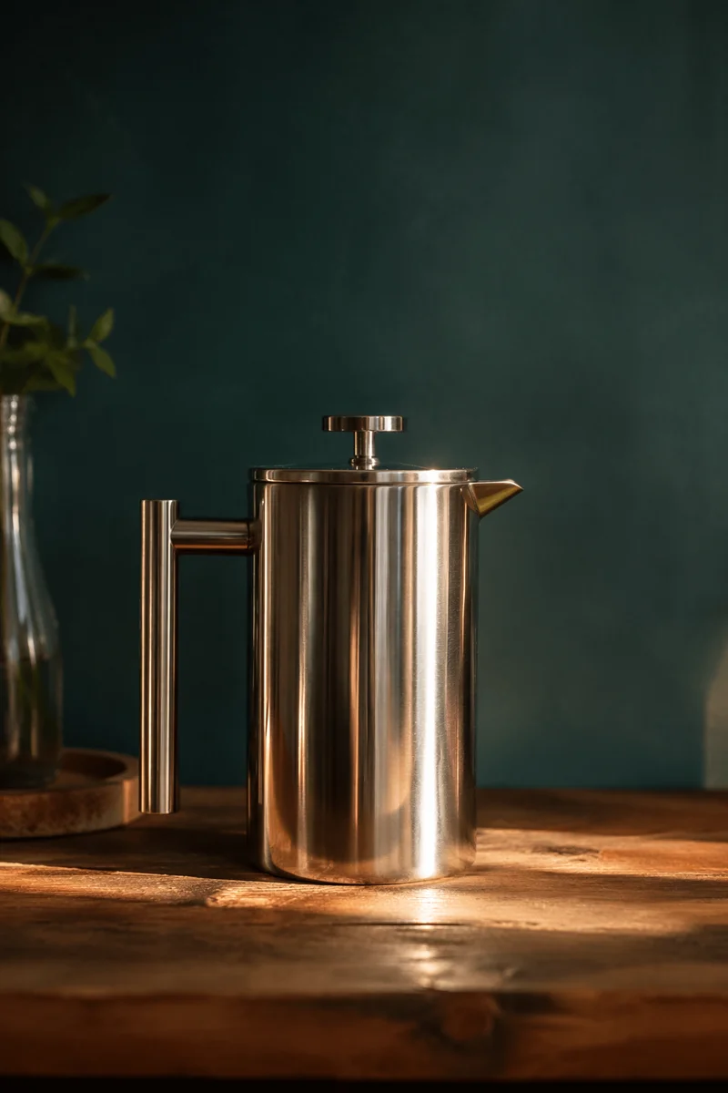 Morning French Press on Rustic Counter