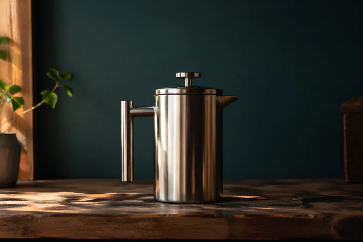 Morning French Press on Rustic Counter