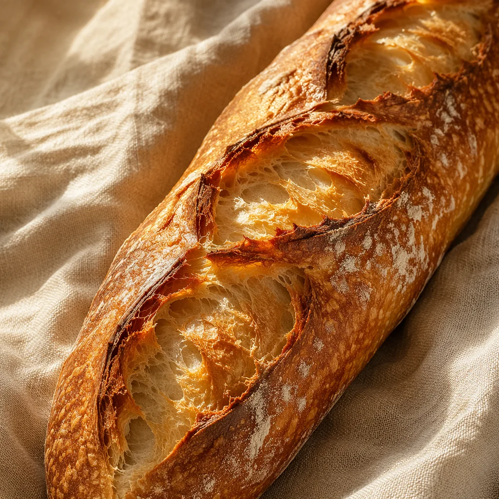 Fresh Rustic Baguette on Linen Cloth