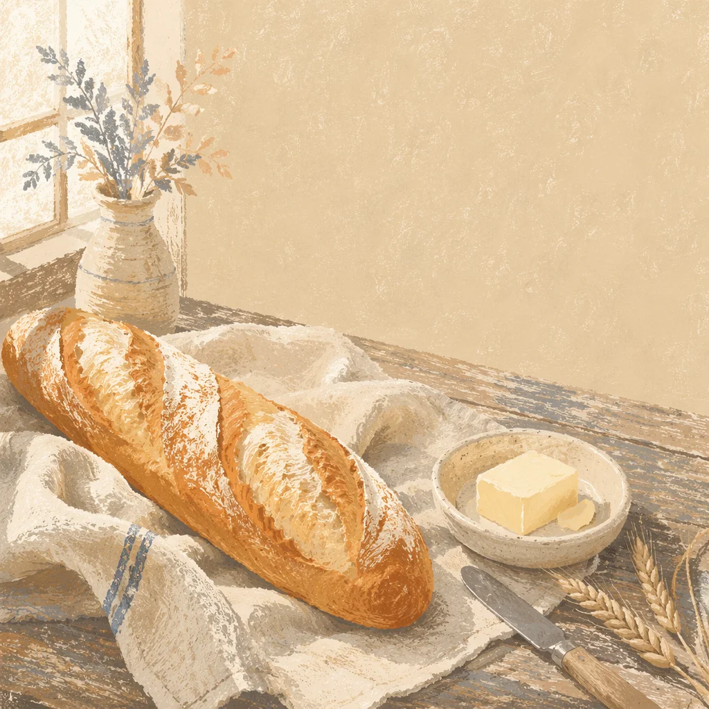 Rustic French Baguette on Linen Cloth