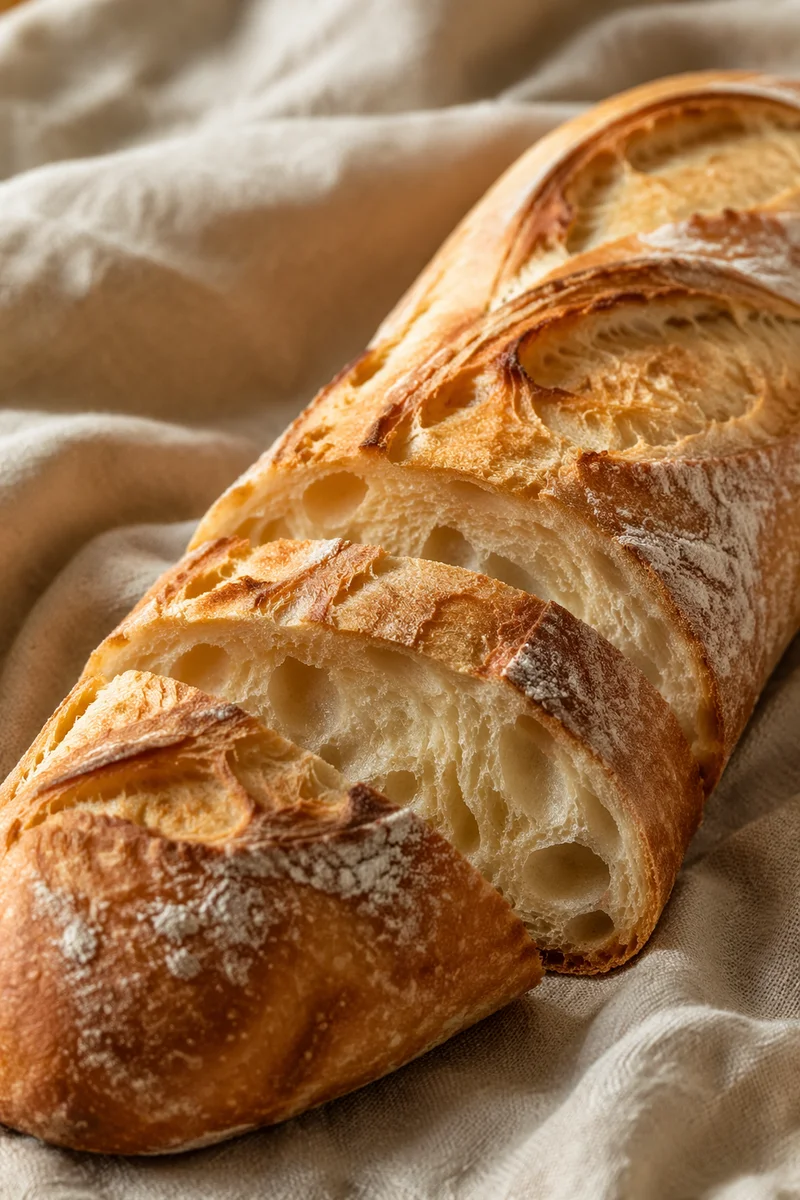 Rustic French Baguette on Natural Linen