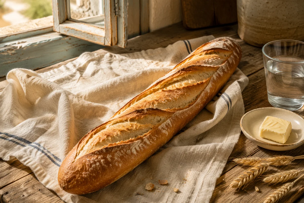 Fresh French Baguette on Linen Cloth