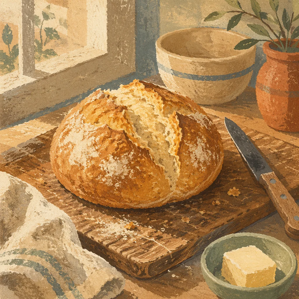 Rustic Fresh Baked Bread on Board
