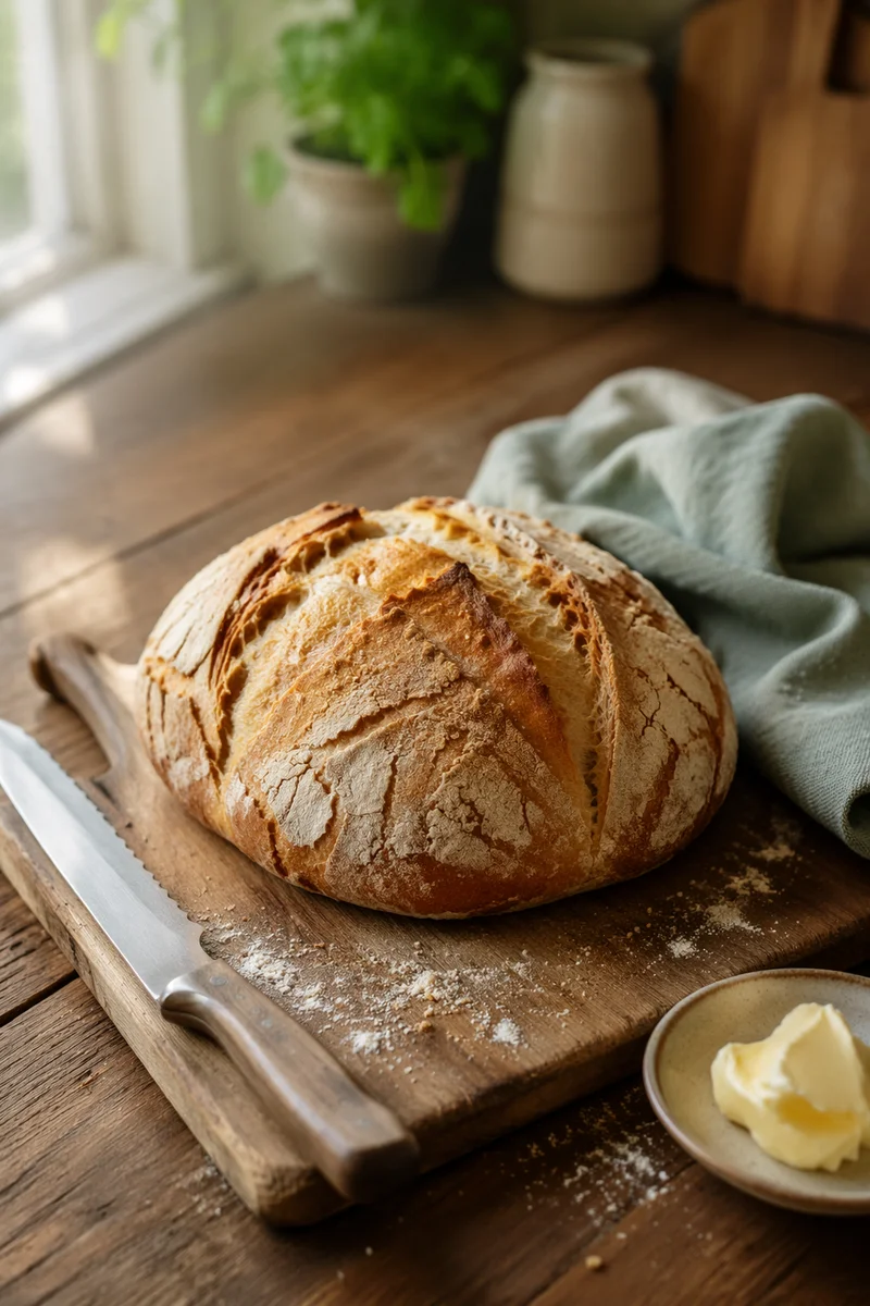 Rustic Fresh Baked Bread in Morning Light