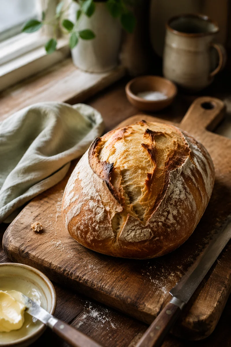 Rustic Fresh Baked Bread in Morning Light