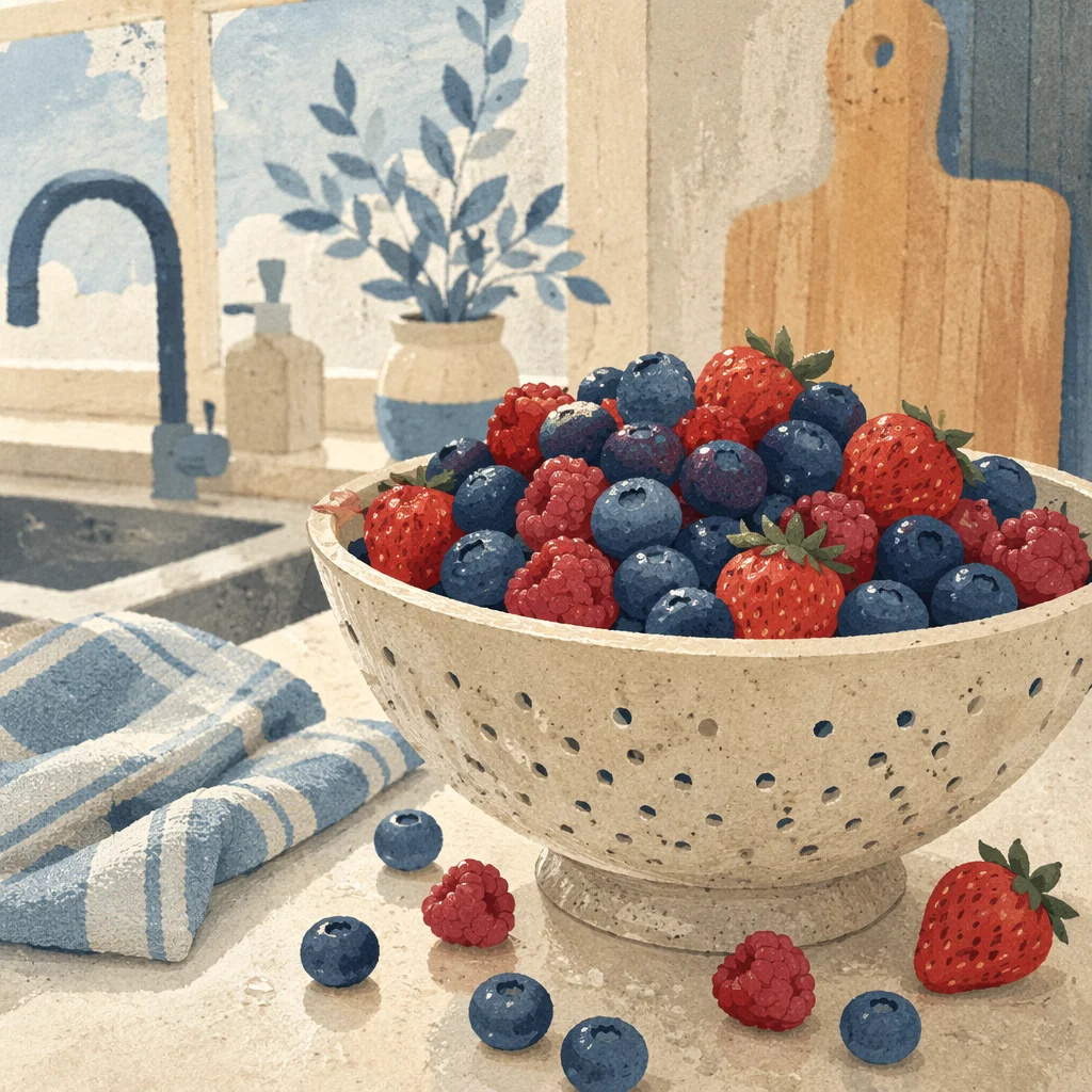 Fresh Mixed Berries on Kitchen Counter