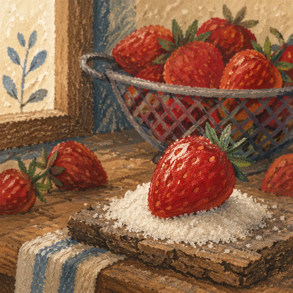 Fresh Strawberries on Rustic Kitchen Counter
