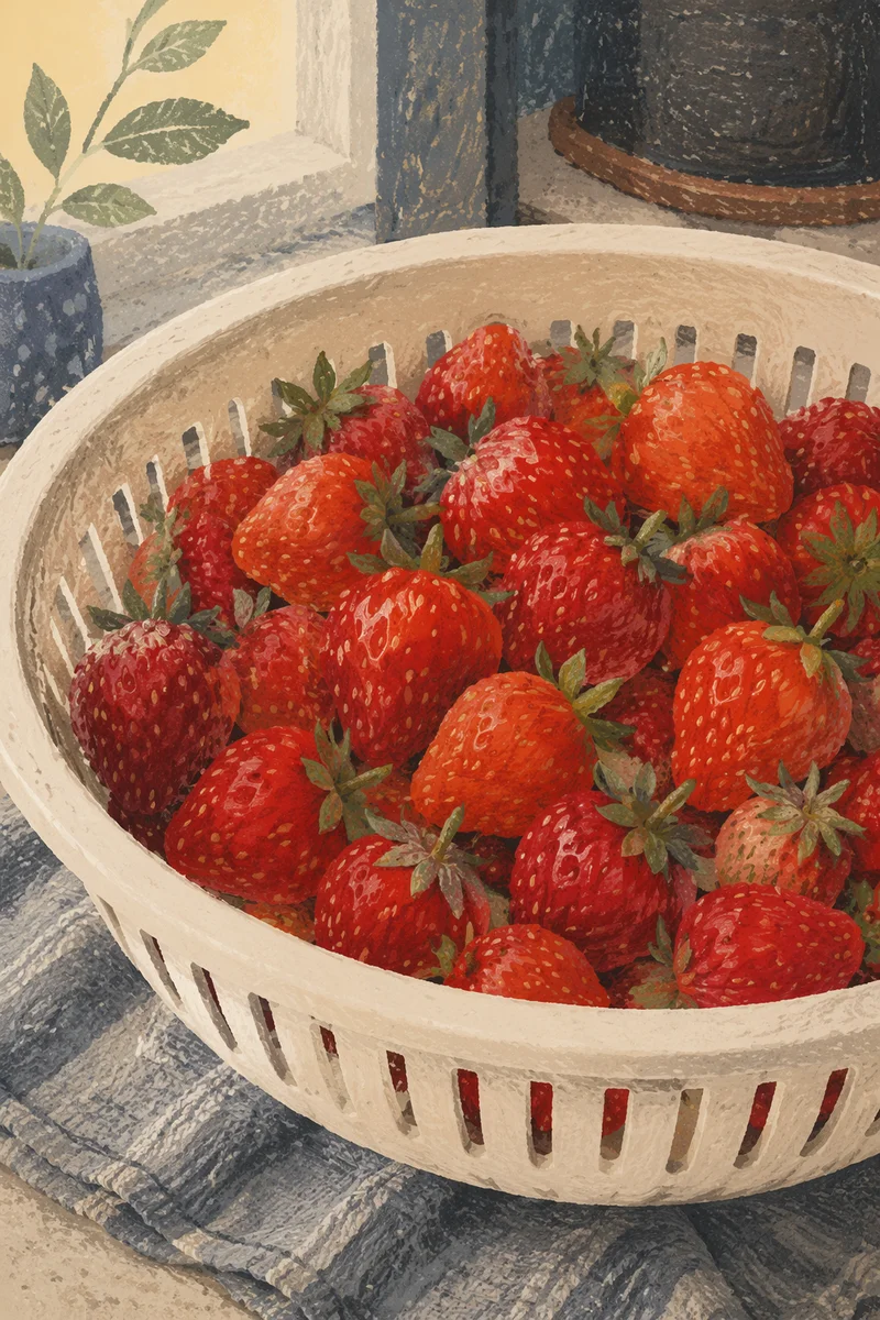 Fresh Strawberries in Cream Colander
