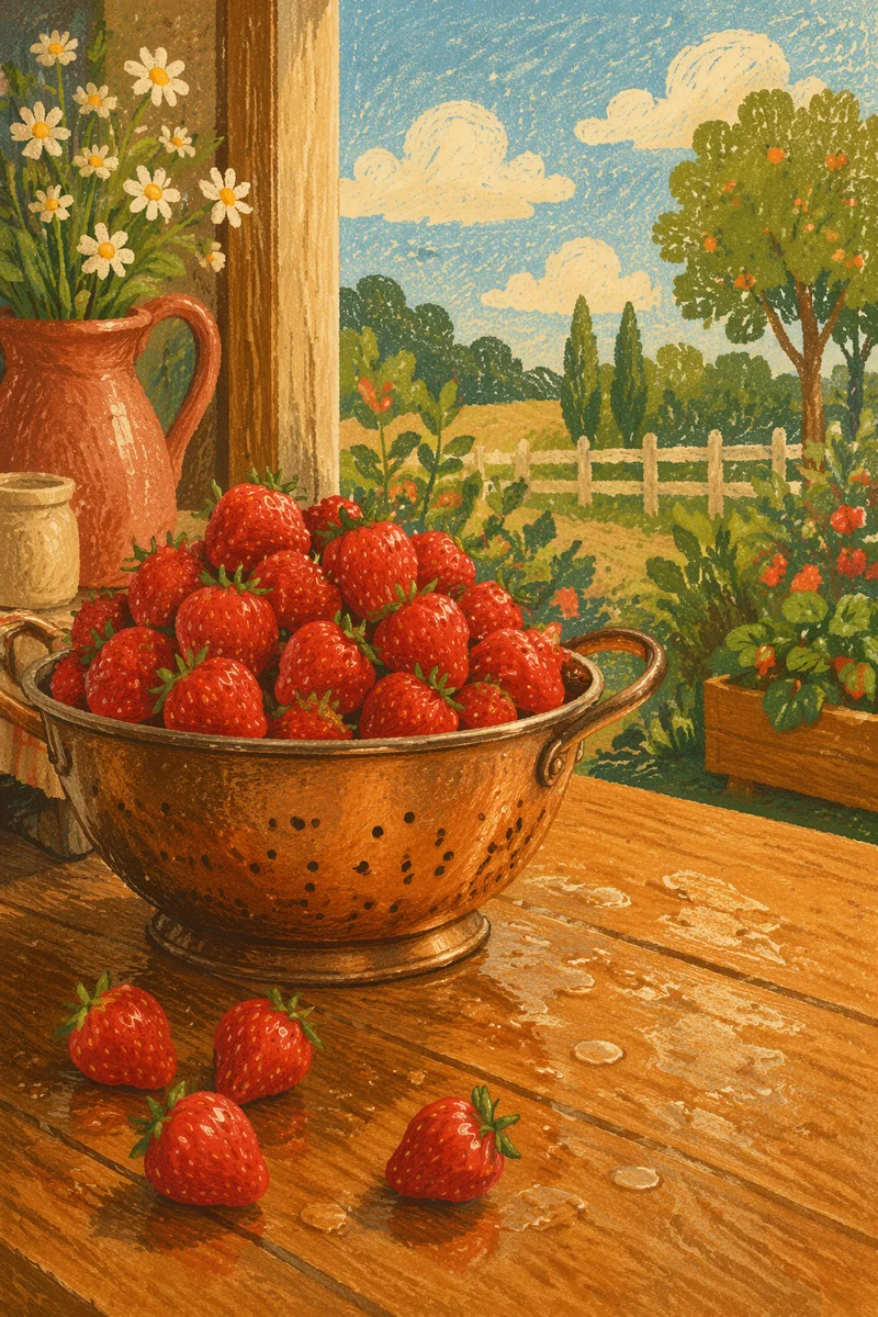 Fresh Strawberries in Copper Colander
