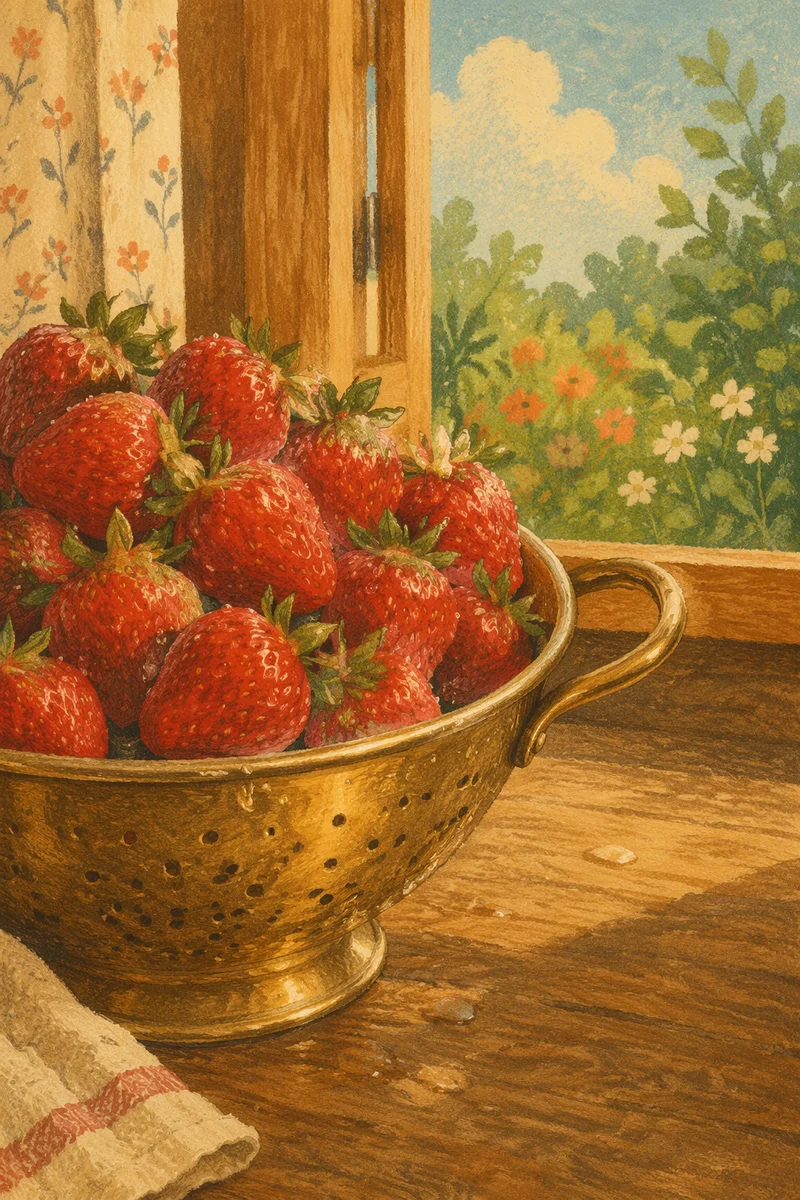 Fresh Strawberries in Brass Colander
