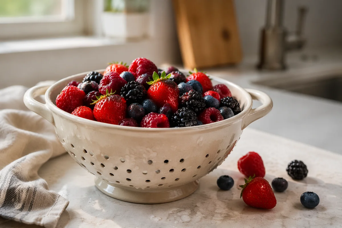 Fresh Mixed Berries on Kitchen Counter