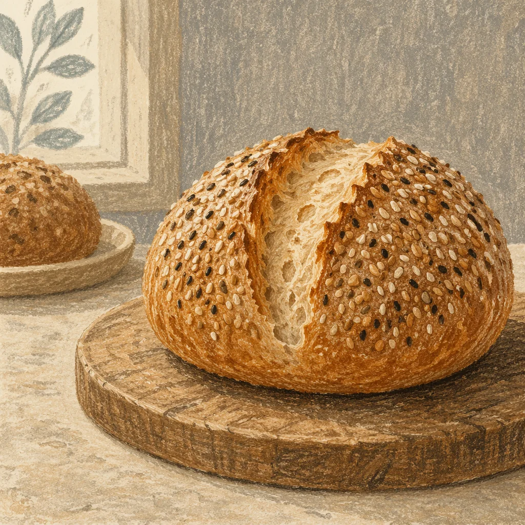 Rustic Seeded Bread on Wooden Board