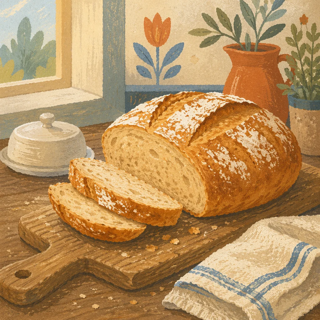Rustic Fresh Bread on Wooden Board