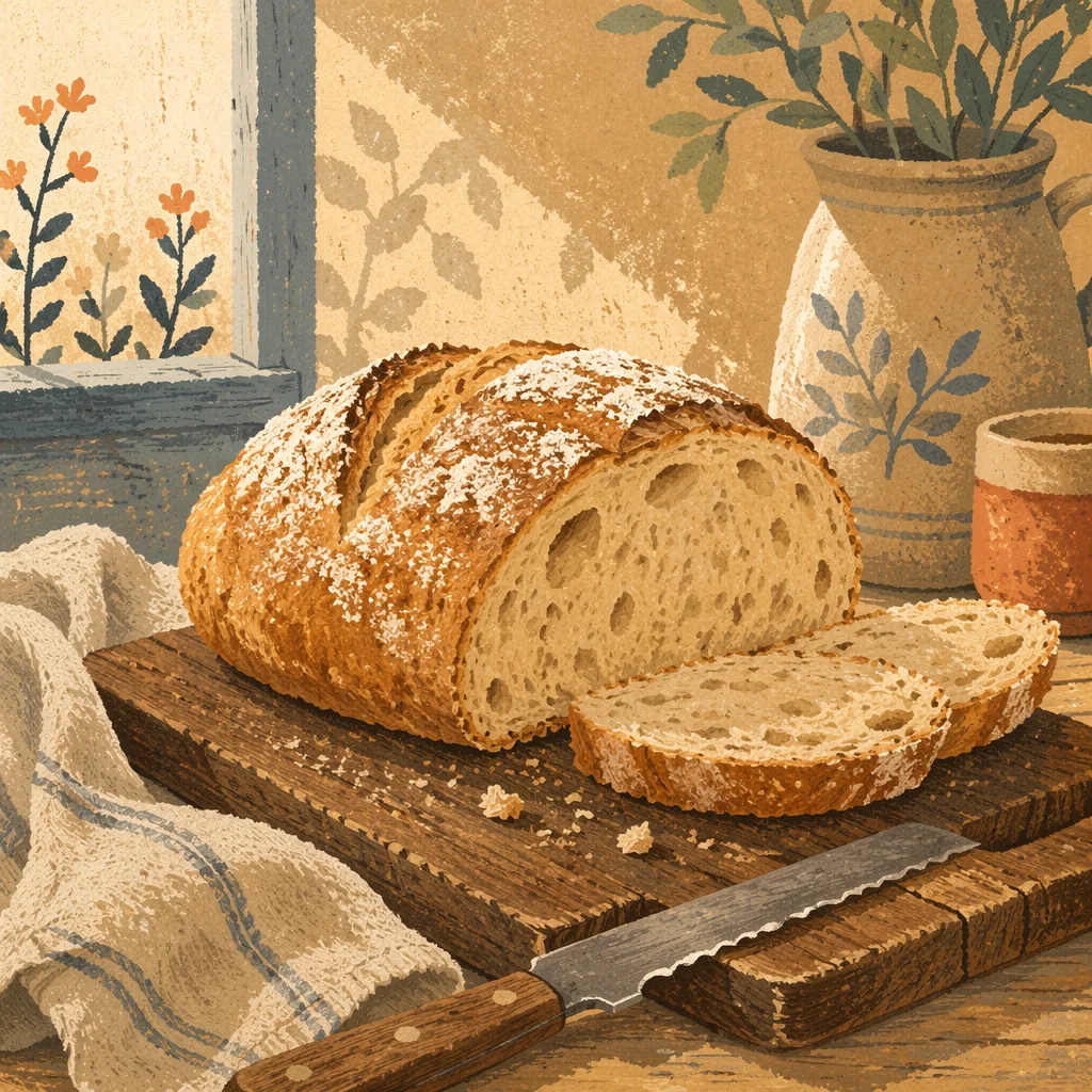 Rustic Fresh Bread on Wooden Board