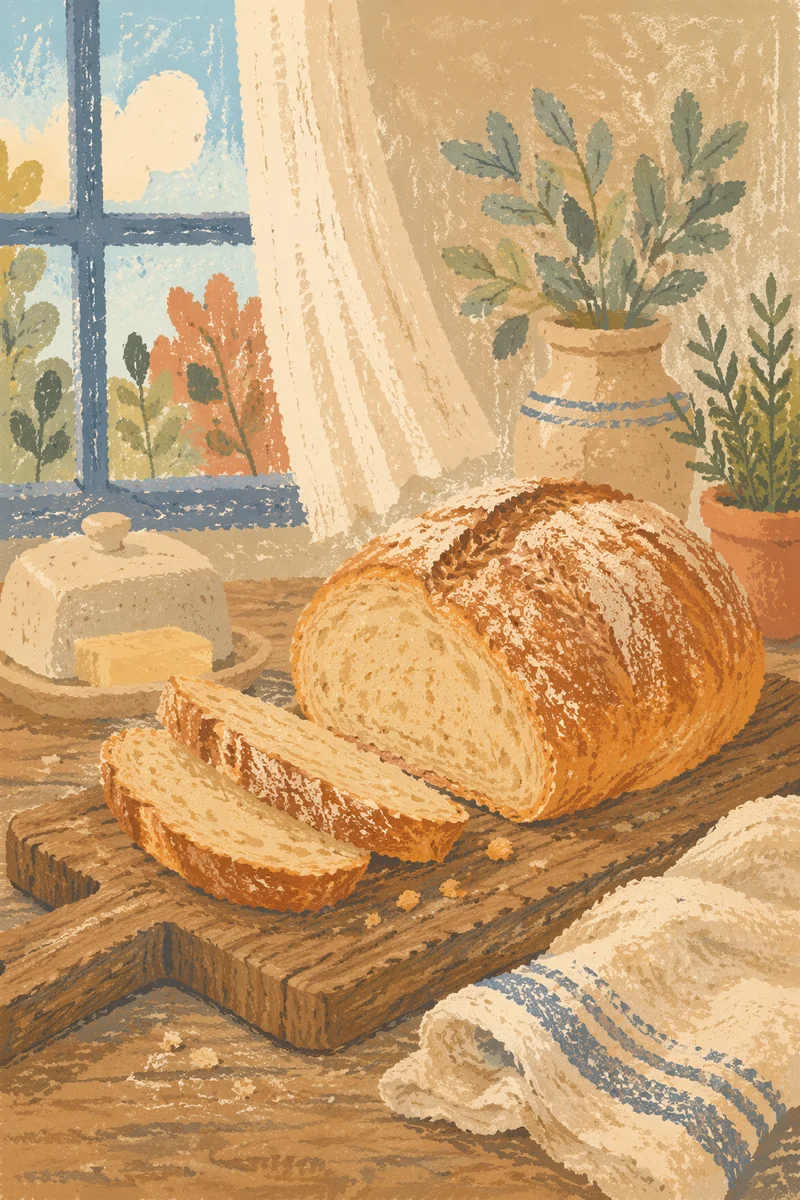 Rustic Fresh Bread Loaf in Farmhouse Kitchen