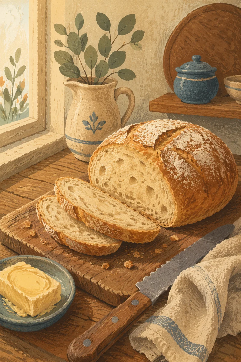 Rustic Fresh Bread Loaf in Farmhouse Kitchen