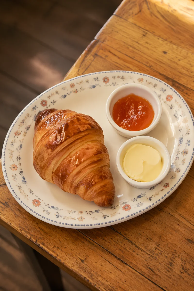 Fresh Croissant with Jam and Butter