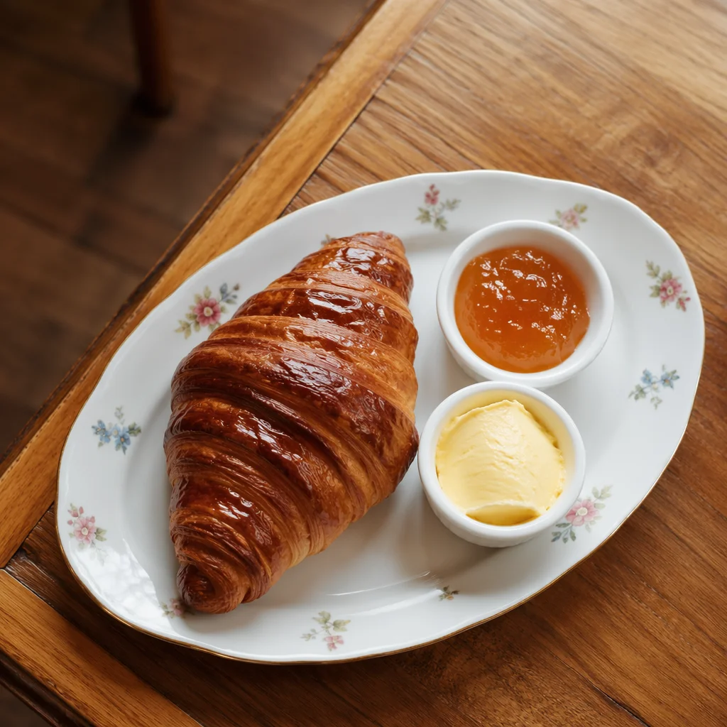 Fresh Croissant with Jam and Butter