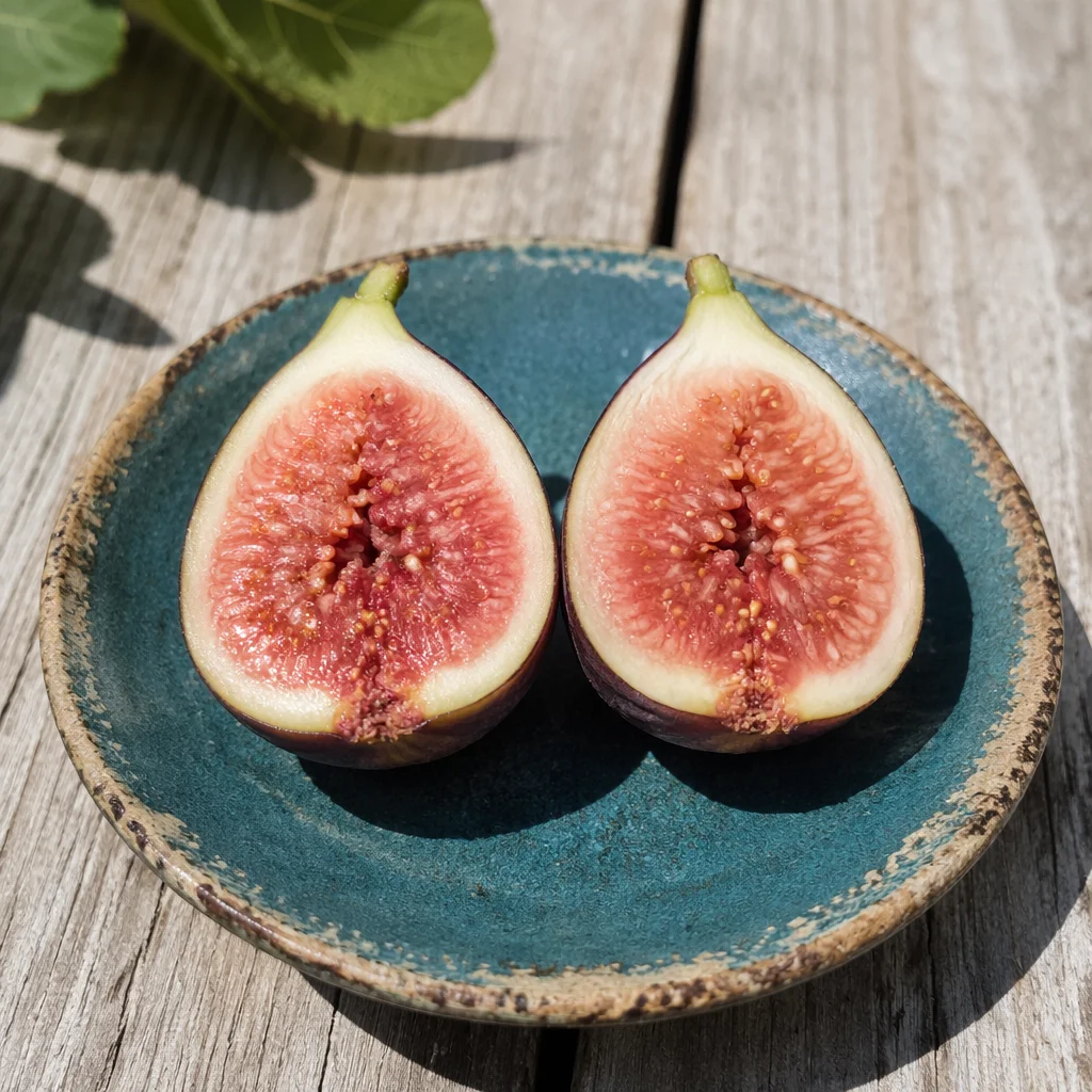 Fresh Halved Fig on Rustic Teal Plate