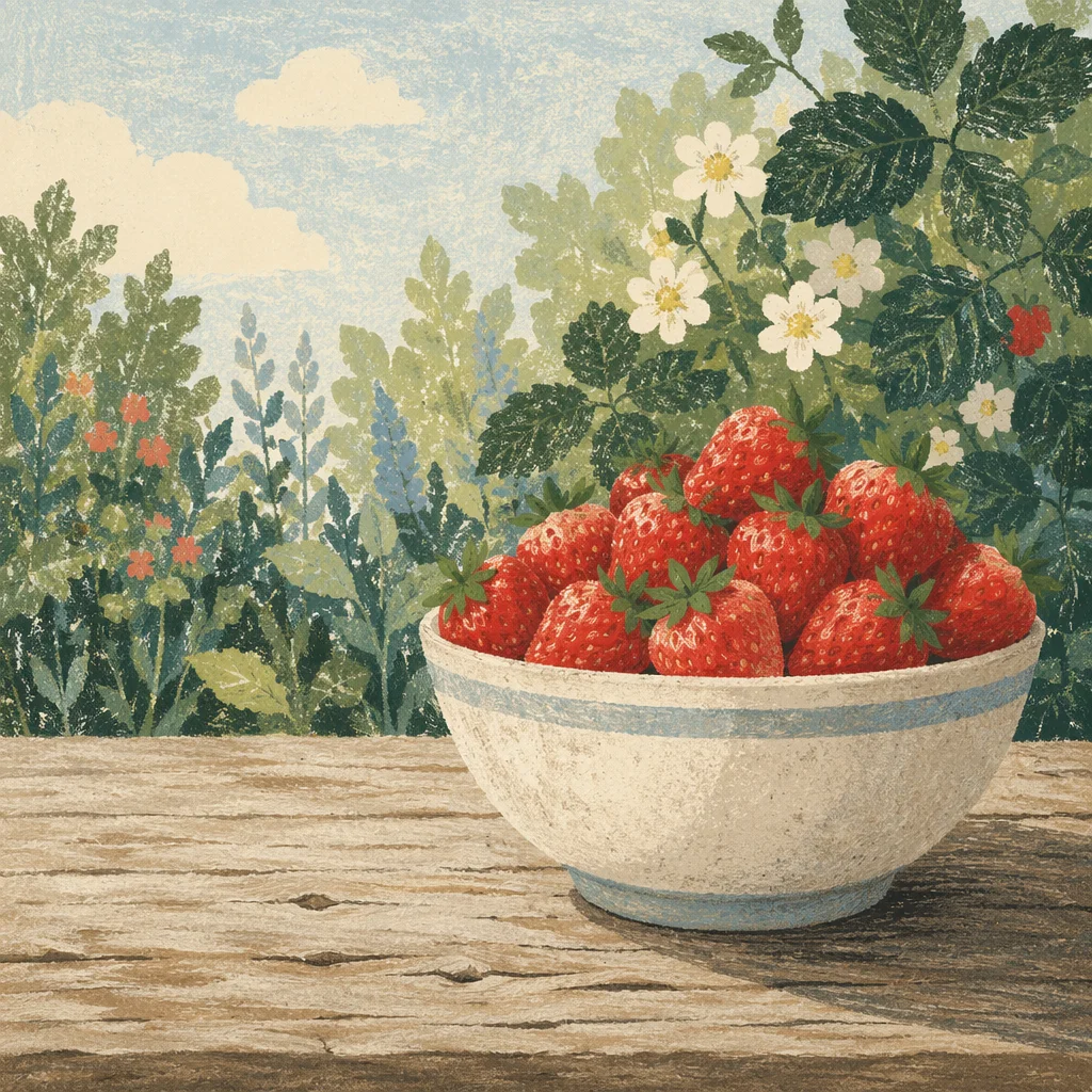 Fresh Strawberries in Pale Ceramic Bowl