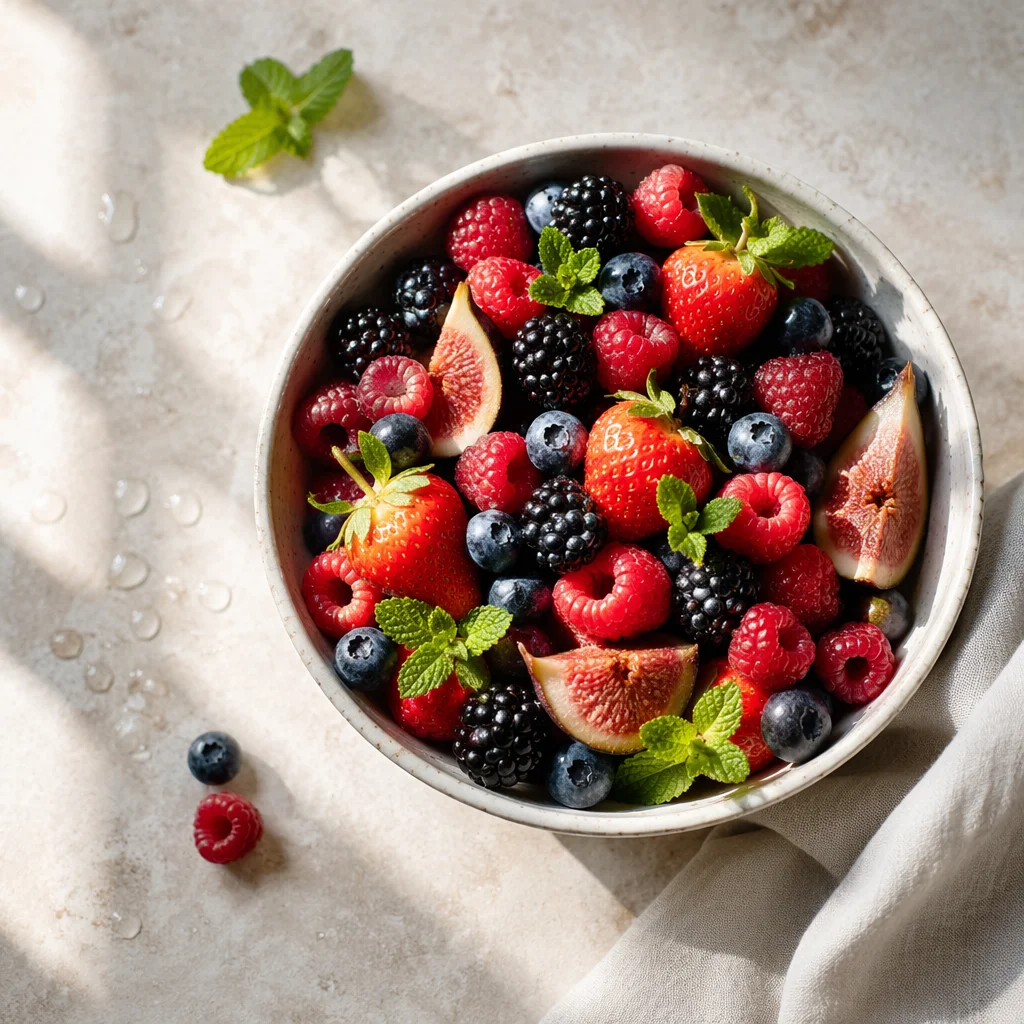 Fresh Berry Bowl Overhead Summer Still Life