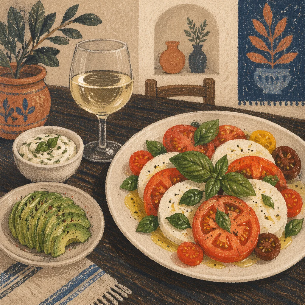 Fresh Caprese Salad on Dark Wooden Table