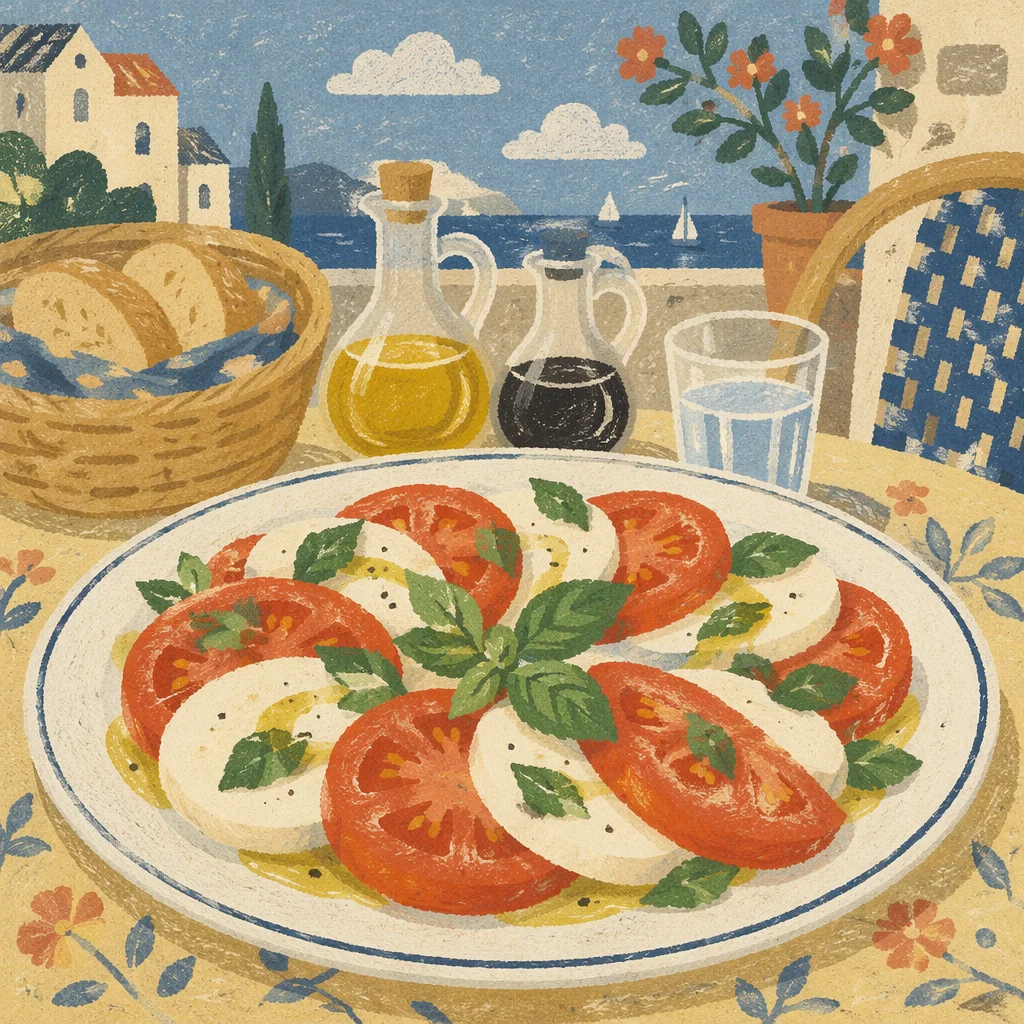 Fresh Caprese Salad on Mediterranean Café Table
