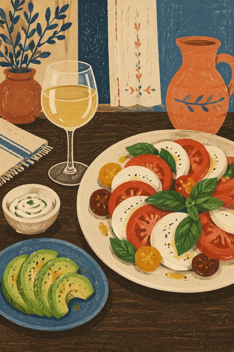 Fresh Caprese Salad on Rustic Wooden Table