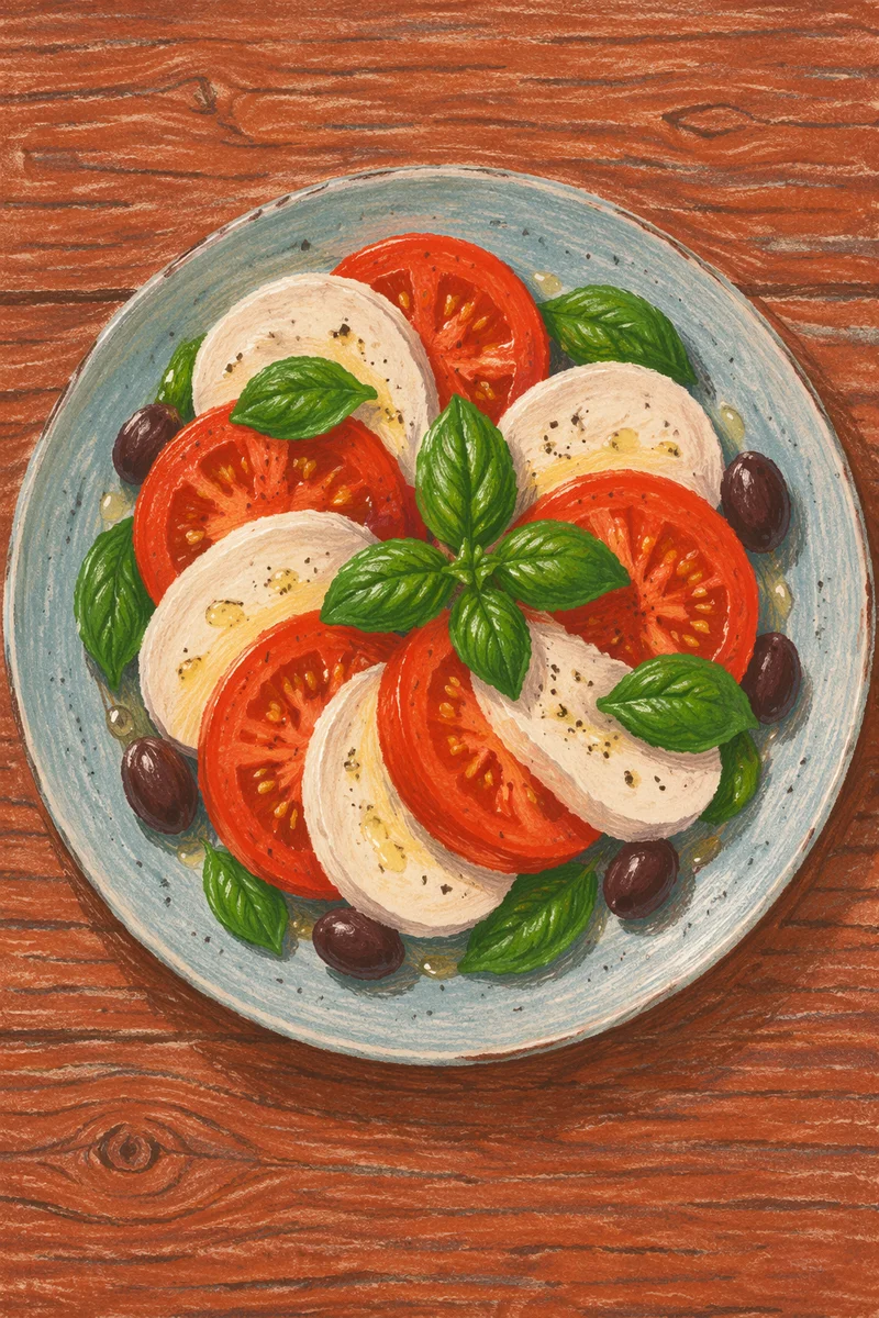 Fresh Caprese Salad on Blue Plate