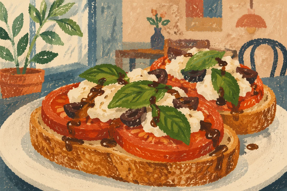 Rustic Caprese Toasts with Basil Glaze
