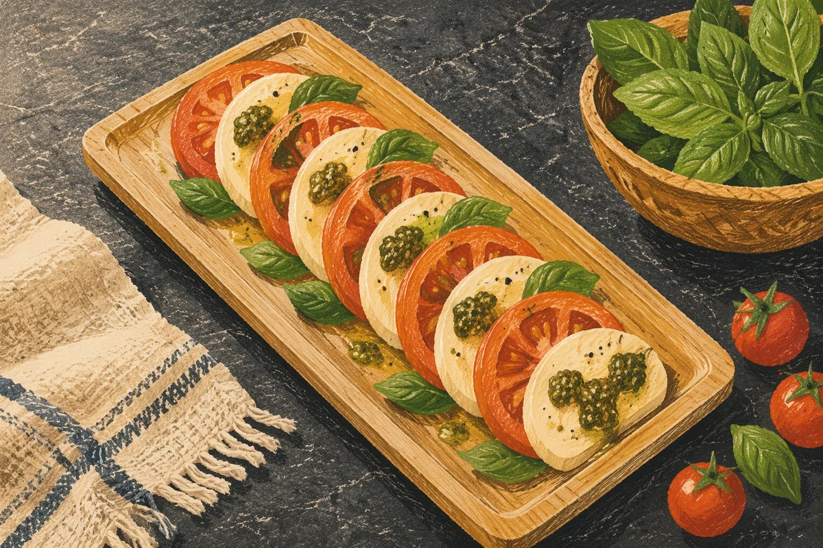 Fresh Caprese Salad on Bamboo Tray