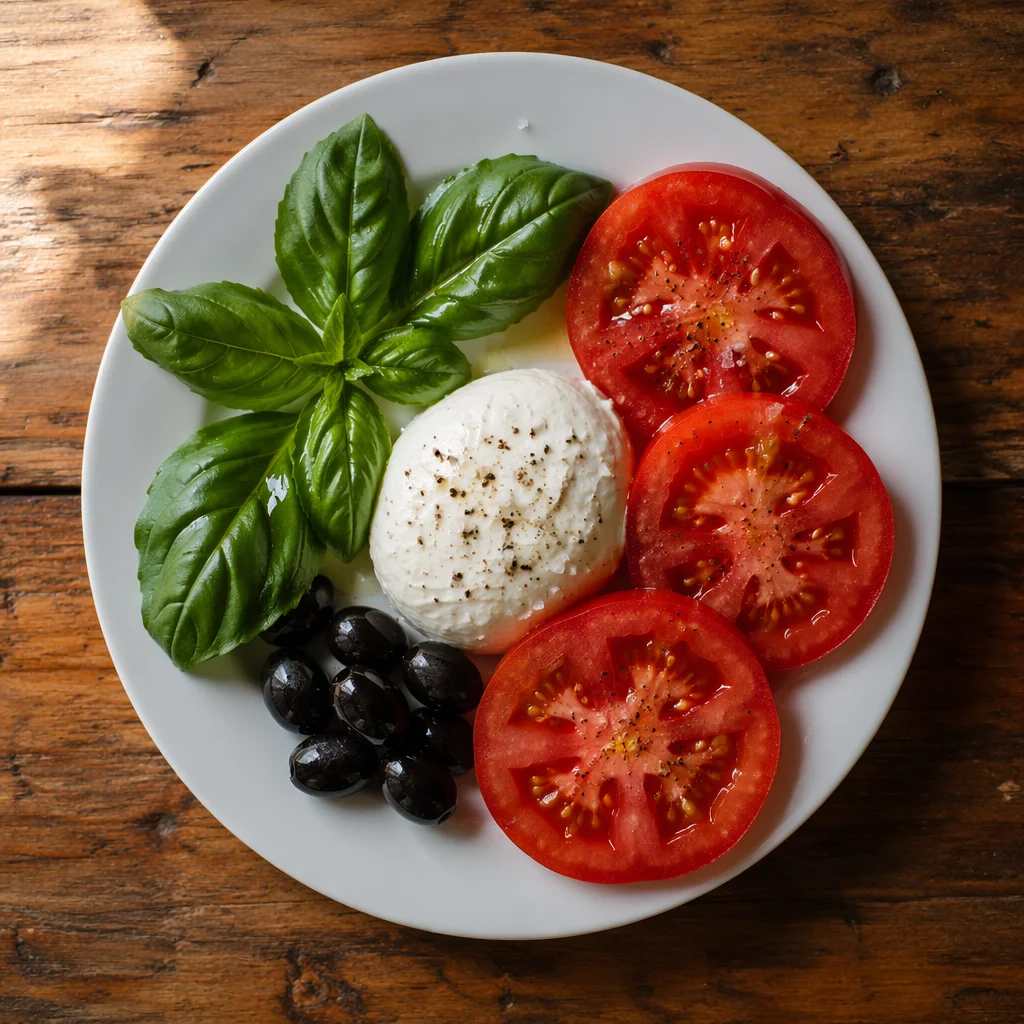 Fresh Caprese Salad on Rustic Wooden Table
